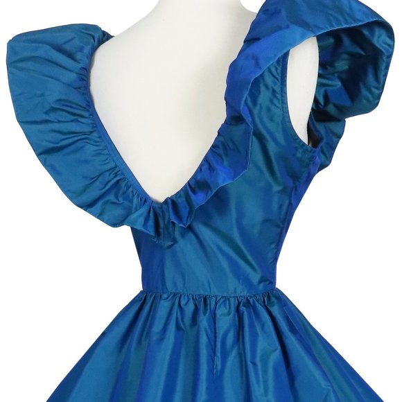 Vintage 80s Gunne Sax Blue Ruffle Taffeta Full Skirt Prom Party Dress M Medium - Picture 7 of 9